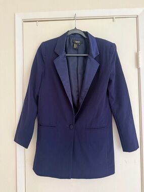 twiggy LONDON Navy Single-Button Satin-Lapel Blazer size XS
